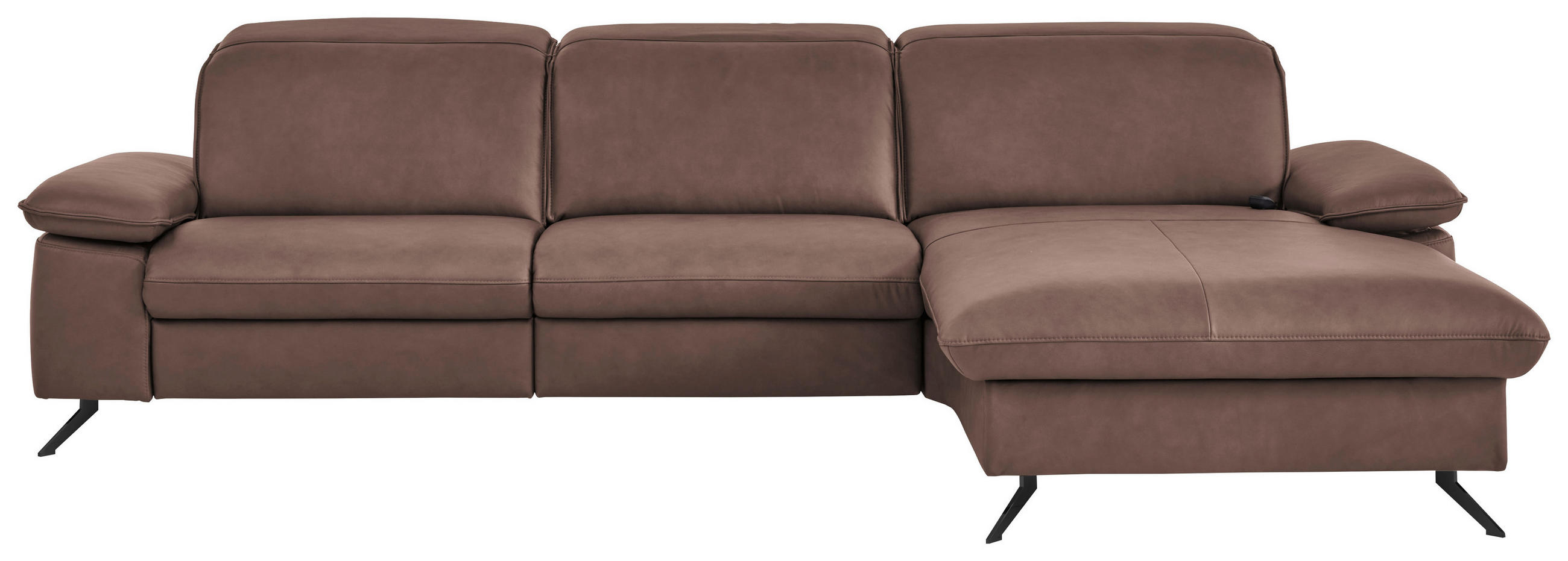ECKSOFA Echtleder Rotbraun  - Rotbraun/Schwarz, Design, Leder/Metall (307/169cm) - Beldomo Premium