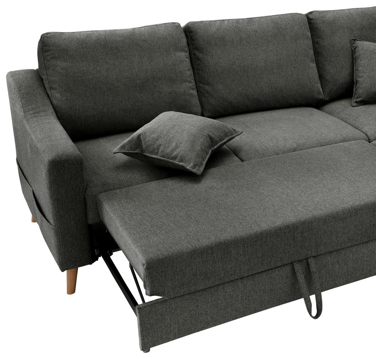 ECKSOFA in Struktur Anthrazit  - Anthrazit/Naturfarben, Konventionell, Holz/Textil (230/200cm) - P & B