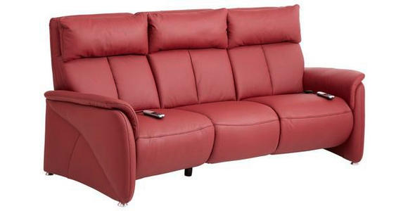 TRAPEZSOFA Echtleder Dunkelrot  - Alufarben/Dunkelrot, KONVENTIONELL, Leder/Metall (217/108/103cm) - Cantus