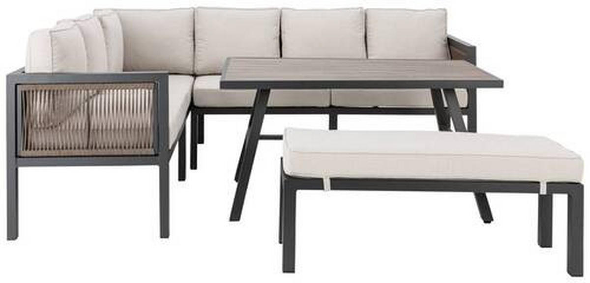 LOUNGEGARNITUR 195/242 cm Aluminium  - Beige/Anthrazit, Design, Kunststoff/Textil (195/242cm) - Amatio