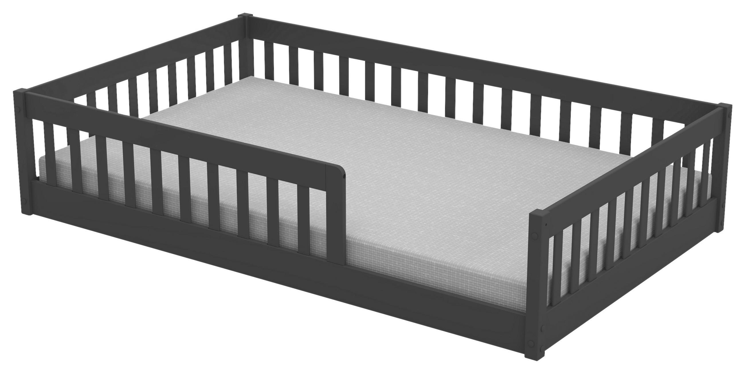 BODENBETT. 140/200 cm  in Anthrazit  - Anthrazit/Naturfarben, KONVENTIONELL, Holz (140/200cm) - Carryhome