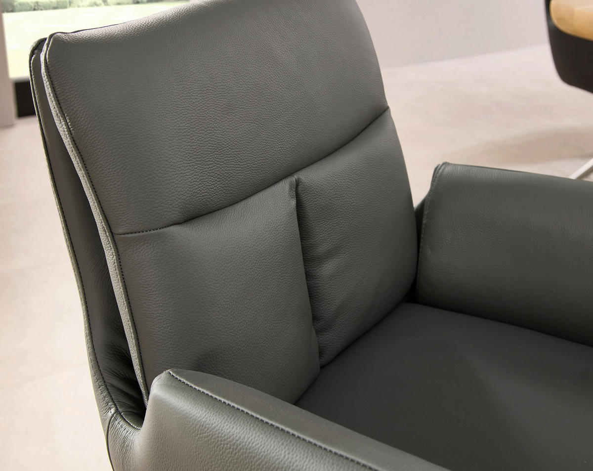 ARMLEHNSTUHL  Sitzfläche 360° drehbar  Echtleder  - Edelstahlfarben/Grau, MODERN, Leder/Metall (61/94/67cm) - MID.YOU