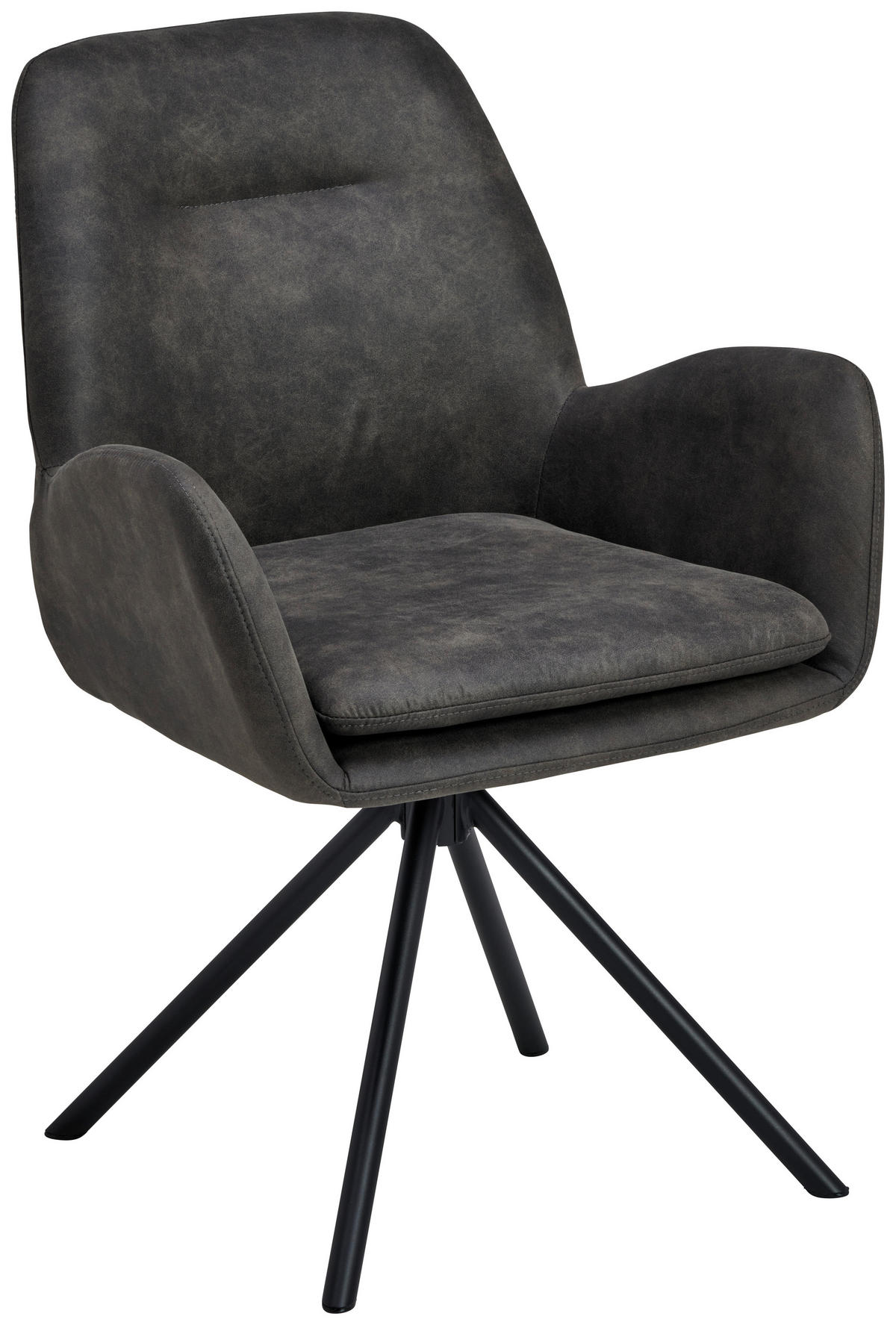 ARMLEHNSTUHL  Sitzfläche 360° drehbar, inklusive Armlehnen Webstoff  - Schwarz/Grau, Basics, Textil/Metall (60.5/88/62cm) - MID.YOU