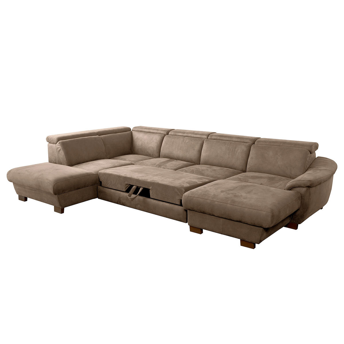 WOHNLANDSCHAFT Mikrofaser Braun  - Wengefarben/Braun, Design, Holz/Textil (273/347/238cm) - Livetastic