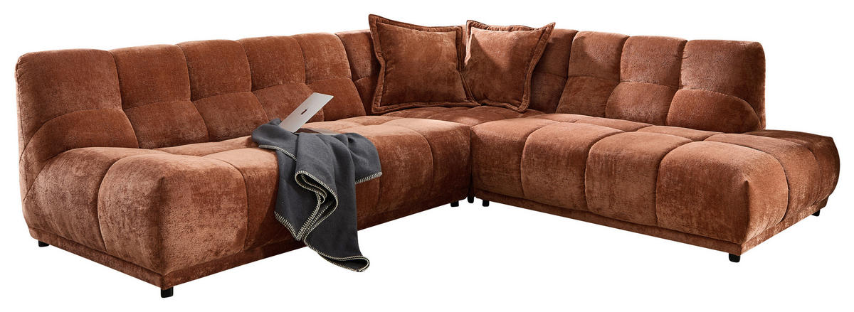 ECKSOFA Chenille Rostfarben  - Rostfarben/Schwarz, Modern, Kunststoff/Textil (284/250cm) - Livetastic