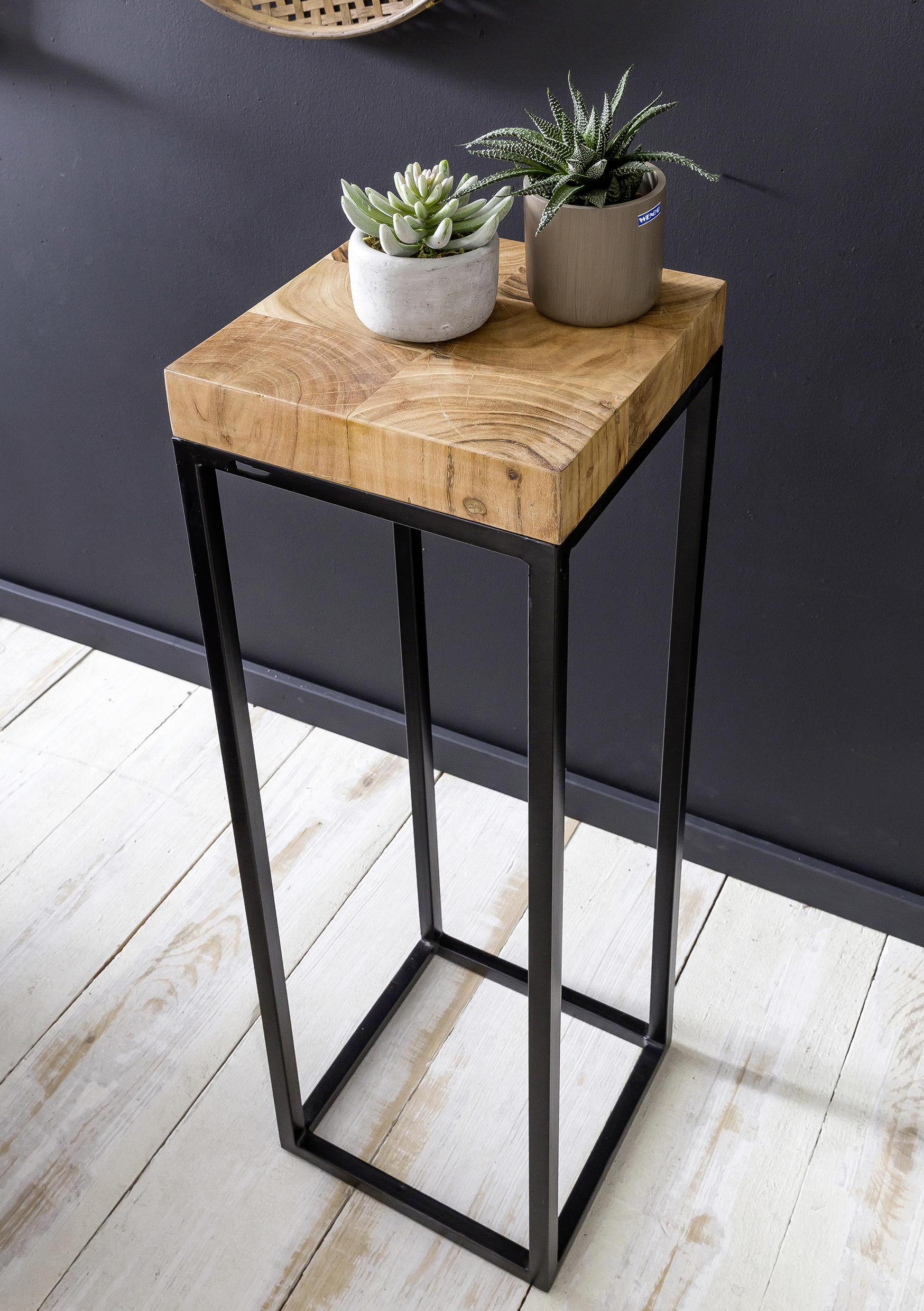 BEISTELLTISCH 30/30/97 cm Akazie massiv Akaziefarben quadratisch  - Schwarz/Akaziefarben, Design, Holz/Metall (30/30/97cm) - MID.YOU