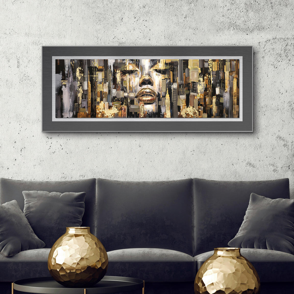 METALLBILD Abstraktes, Städte 125,7/50,7 cm  - Silberfarben/Multicolor, Design, Holzwerkstoff/Metall (125,7/50,7cm) - Monee