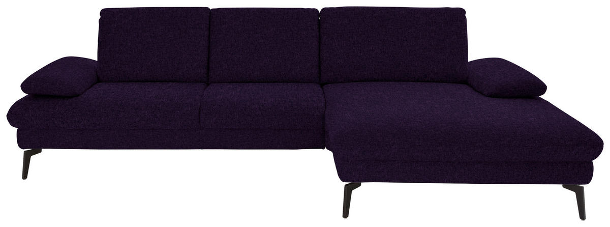 ECKSOFA Dieter Knoll in Chenille, Mikrofaser Aubergine, Violett  299/157 cm  - Violett/Aubergine, Design, Textil/Metall (299/157cm) - Dieter Knoll