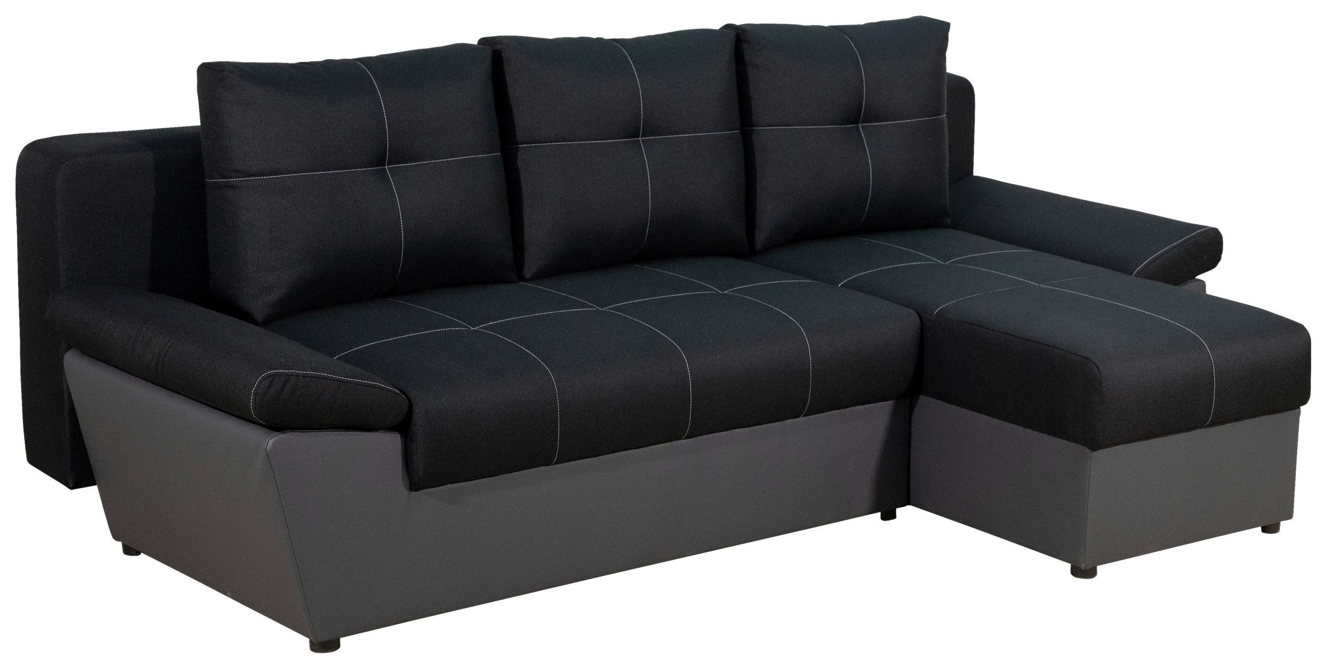 ECKSOFA in Velours Grau, Schwarz  - Schwarz/Grau, Design, Holz/Kunststoff (217/145cm) - MID.YOU