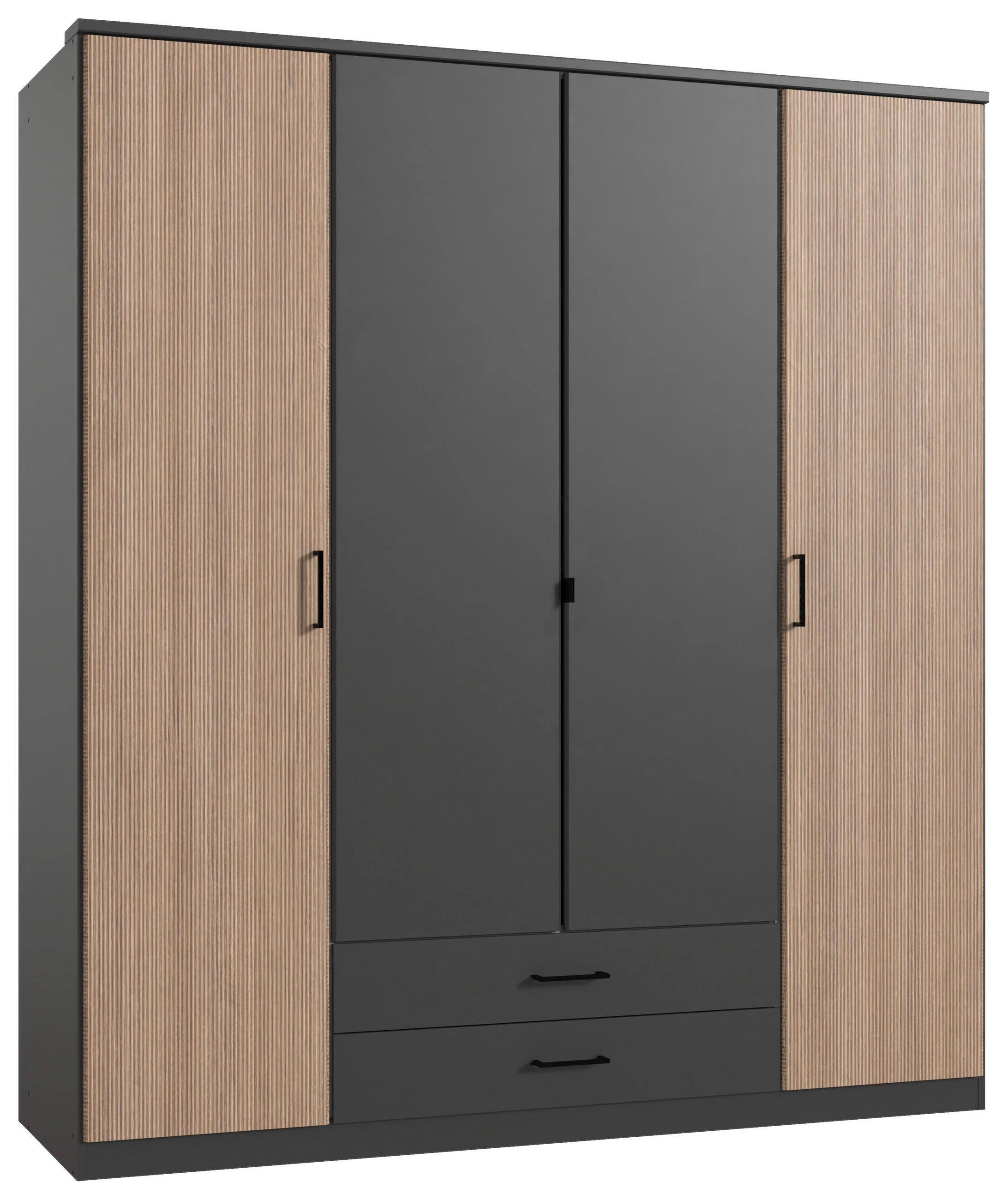 KLEIDERSCHRANK in Braun, Graphitfarben, Dunkelgrau  - Dunkelgrau/Schwarz, KONVENTIONELL, Holzwerkstoff/Kunststoff (180/199/58cm) - Stylife