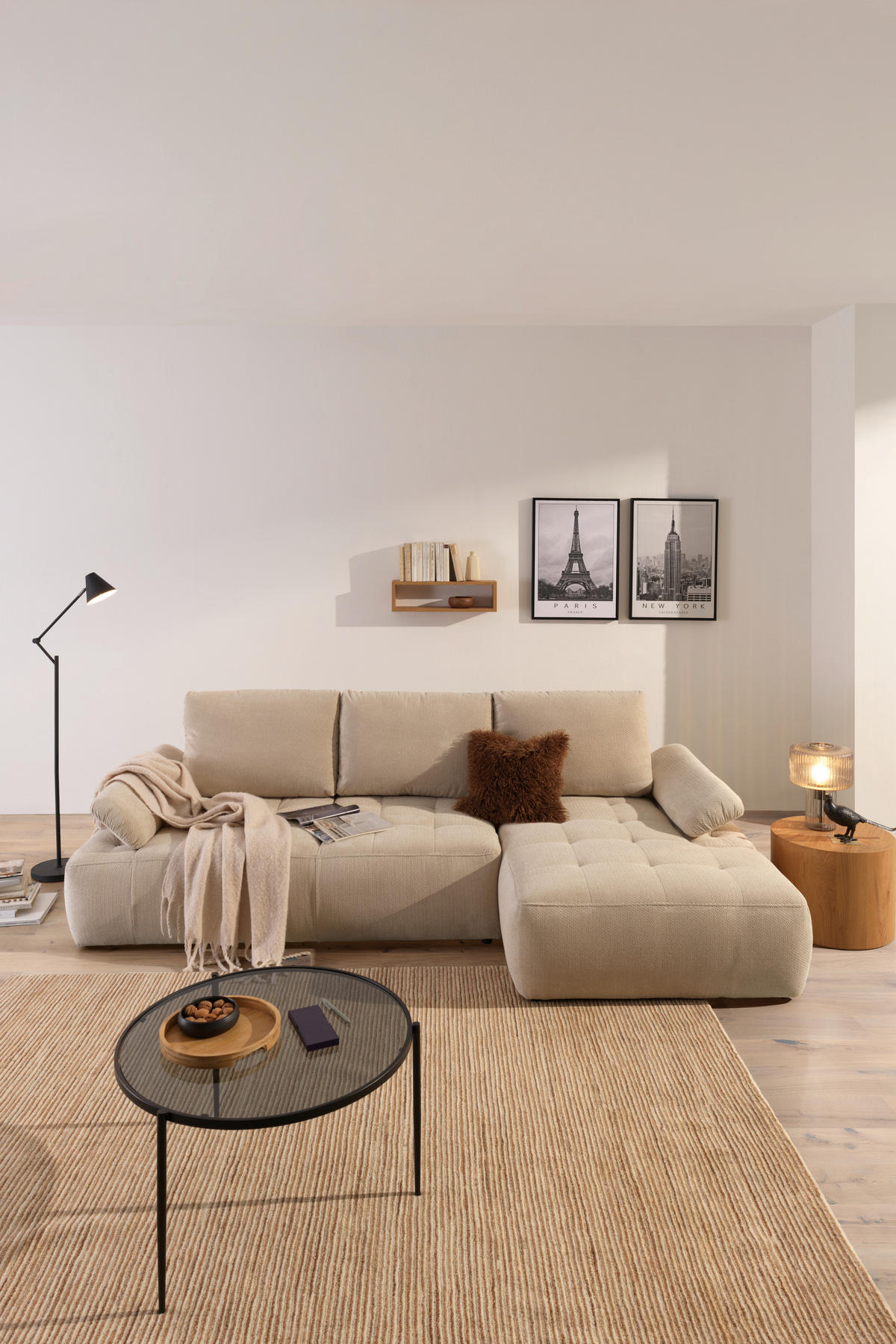 ECKSOFA Naturfarben Webstoff  - Schwarz/Naturfarben, KONVENTIONELL, Kunststoff/Textil (282/162cm) - Carryhome