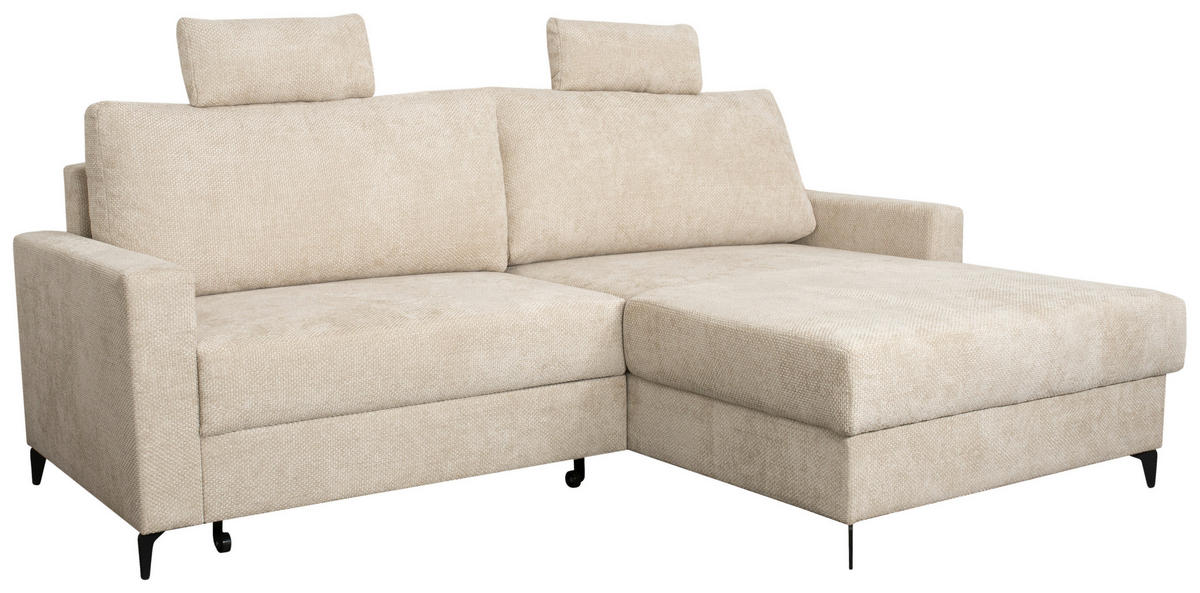 ECKSOFA Creme Struktur  - Creme/Schwarz, KONVENTIONELL, Textil/Metall (230/164cm) - Carryhome
