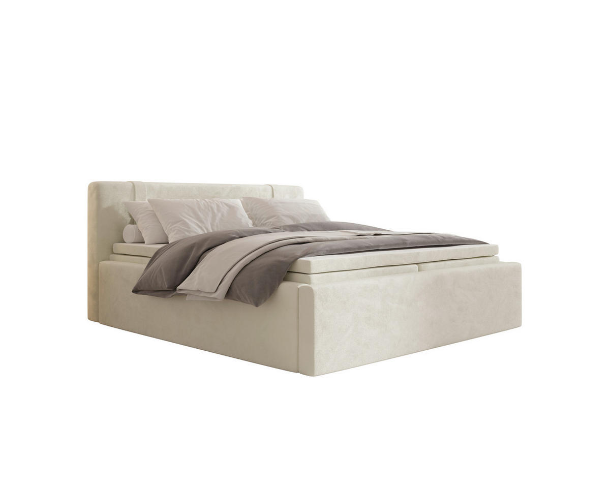 BOXBETT 200/200 cm,  in Beige, Bettkasten, Topper, H2 = mittel  - Beige, MODERN, Textil (200/200cm) - MID.YOU