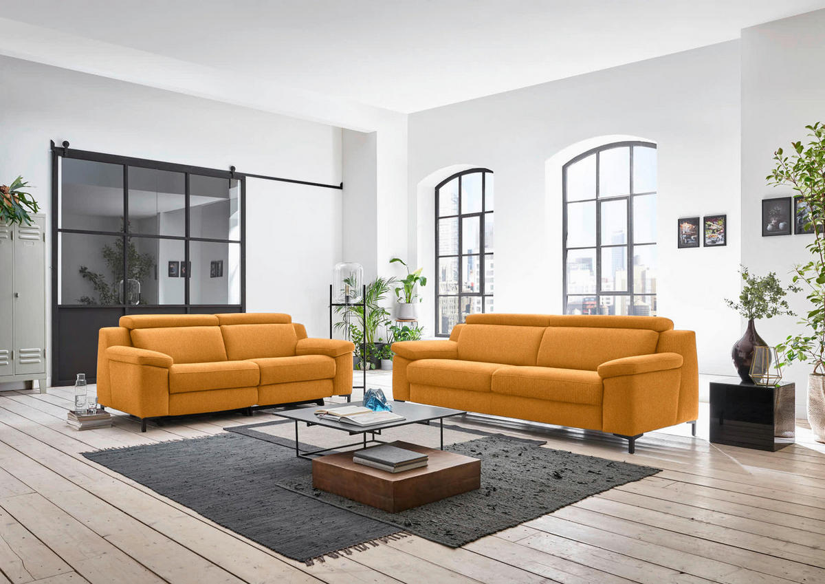 2,5-SITZER  in Chenille Currygelb  - Currygelb/Schwarz, Design, Textil/Metall (188/84-104/104cm) - Valdera