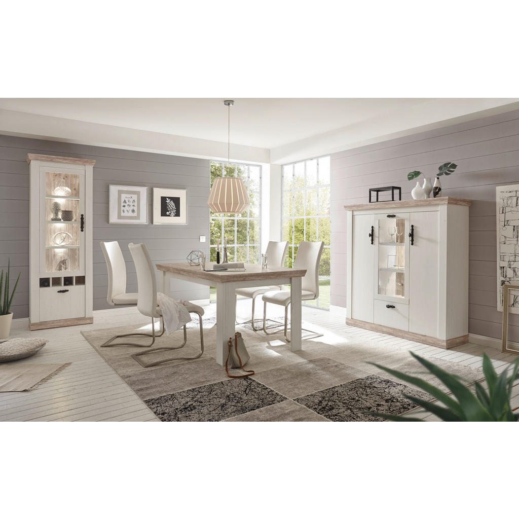 Thumbnail - Mid.you Highboard, Pinien, Hellbraun, Metall, 8 Fächer, 1 Schubladen, 140x146x44 cm, Wohnzimmer, Kommoden & Sideboards, ...