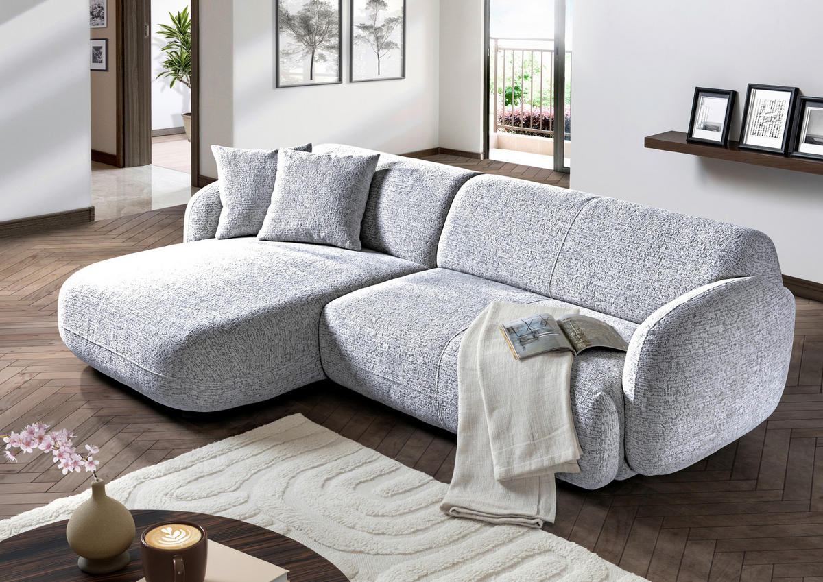 ECKSOFA Schwarz, Weiß Flachgewebe Zierkissen, Rücken echt, Sitztiefenverstellung  - Schwarz/Weiß, MODERN, Kunststoff/Textil (162/275cm) - Carryhome