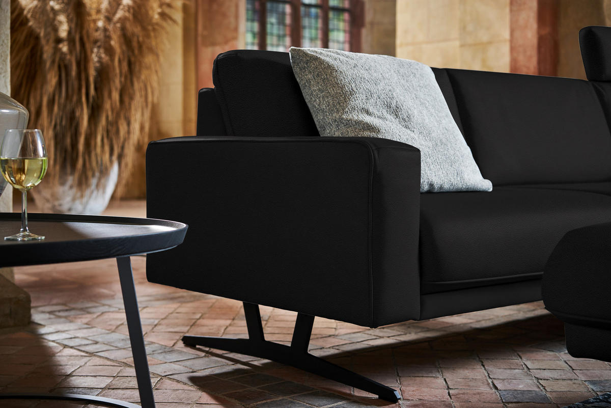 ECKSOFA in Echtleder Schwarz  324/179 cm  - Anthrazit/Schwarz, KONVENTIONELL, Leder/Metall (324/179cm) - Johann Jakob