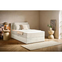 BOXBETT 120/200 cm,  in Beige, Kissen, Bettkasten, Topper, H3 = fest  - Beige/Schwarz, Design, Kunststoff/Textil (120/200cm) - Chameo