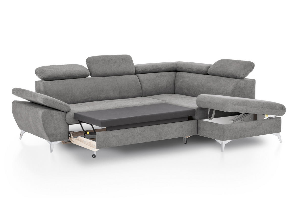 ECKSOFA in Mikrofaser Grau  - Chromfarben/Grau, Konventionell, Textil/Metall (256/209cm) - Livetastic