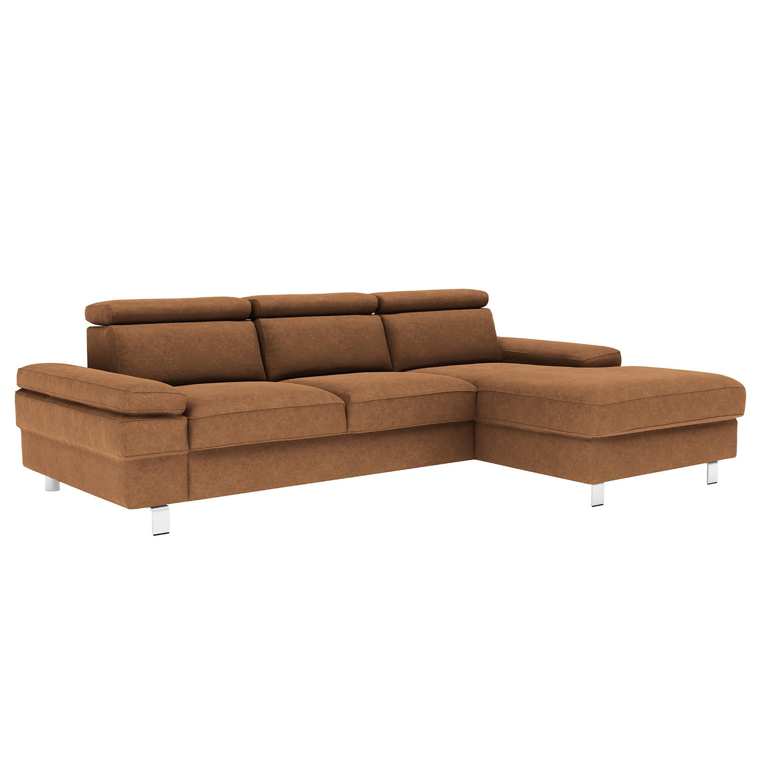 ECKSOFA in Mikrofaser Braun - Silberfarben/Braun, Konventionell, Textil/Metall (182/82/260cm) - Trendmanufaktur