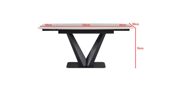ESSTISCH Schwarz, Weiß rechteckig ausziehbar - Schwarz/Weiß, Design, Keramik/Metall (120-180/90/76cm) - Novel