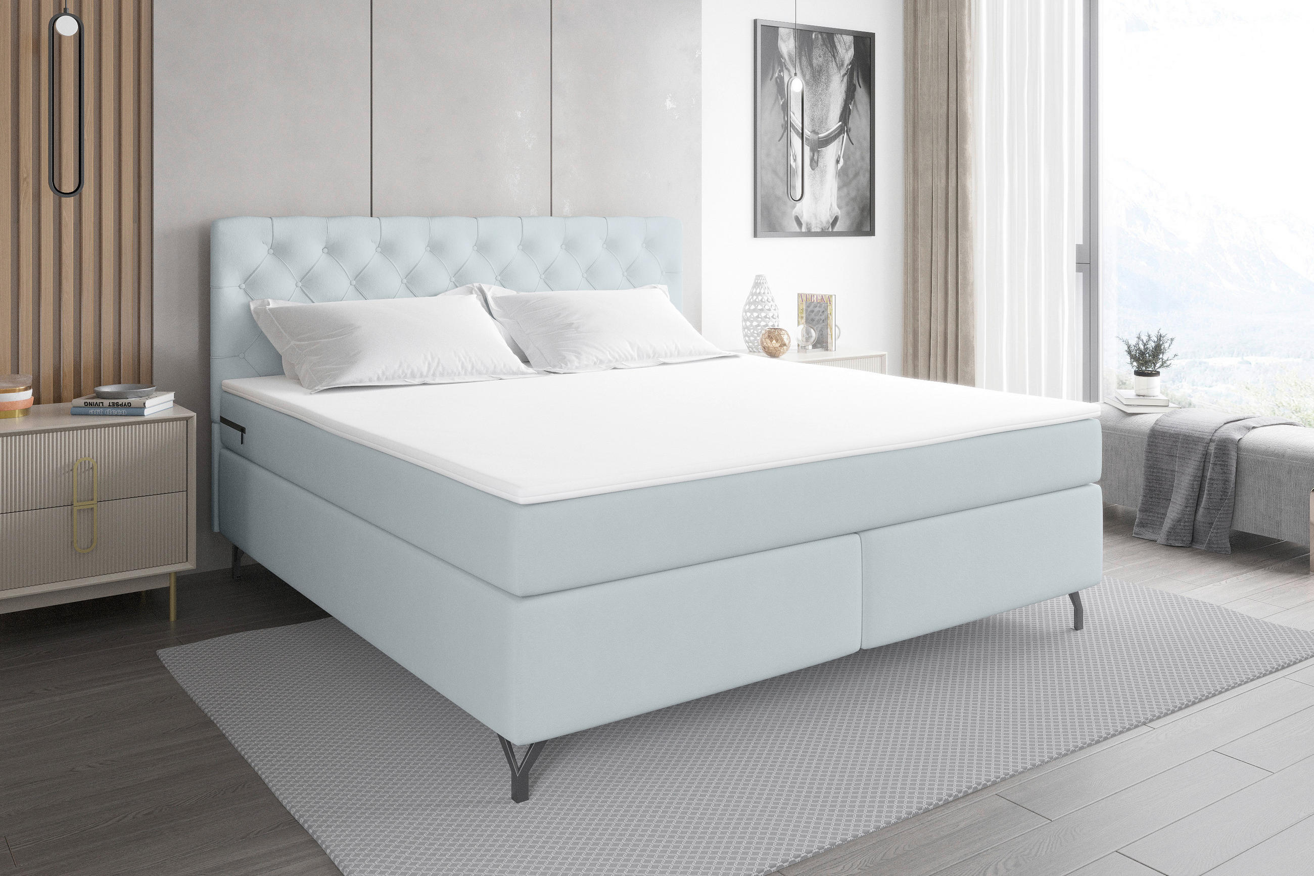 BOXSPRINGBETT 180/200 cm  in Hellgrau  - Hellgrau/Schwarz, KONVENTIONELL, Textil/Metall (180/200cm) - Boxxx