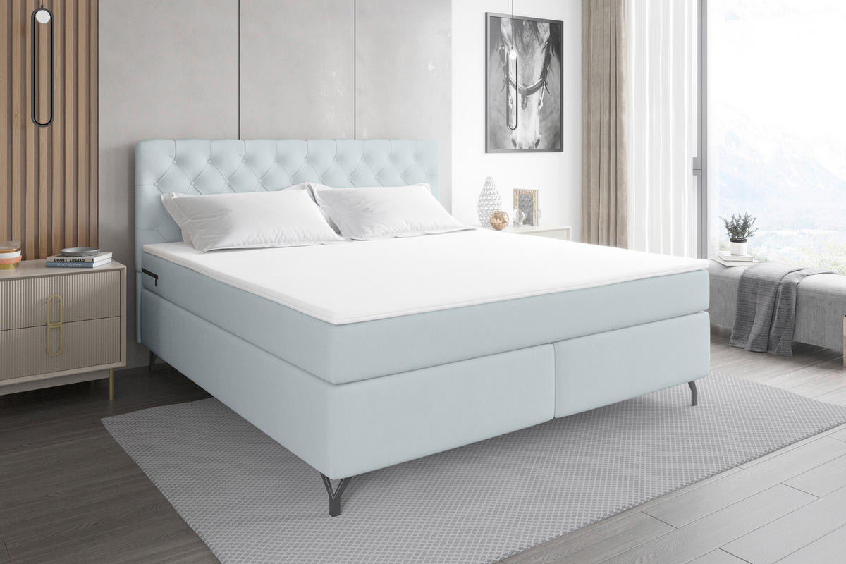 BOXSPRINGBETT 180/200 cm  in Hellgrau  - Hellgrau/Schwarz, Konventionell, Textil/Metall (180/200cm) - Carryhome