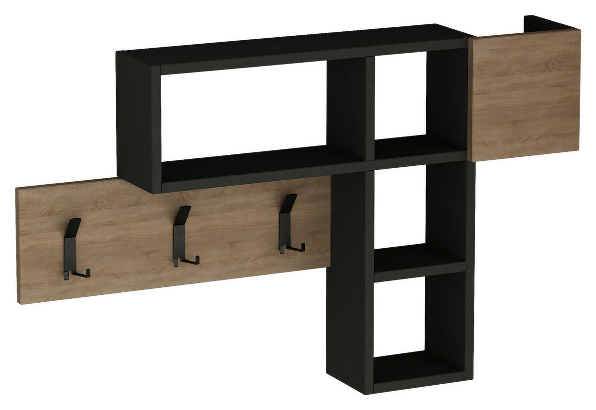 WANDGARDEROBE 99,5/61/15 cm  - Eichefarben/Schwarz, Design, Holzwerkstoff (99,5/61/15cm) - Livetastic