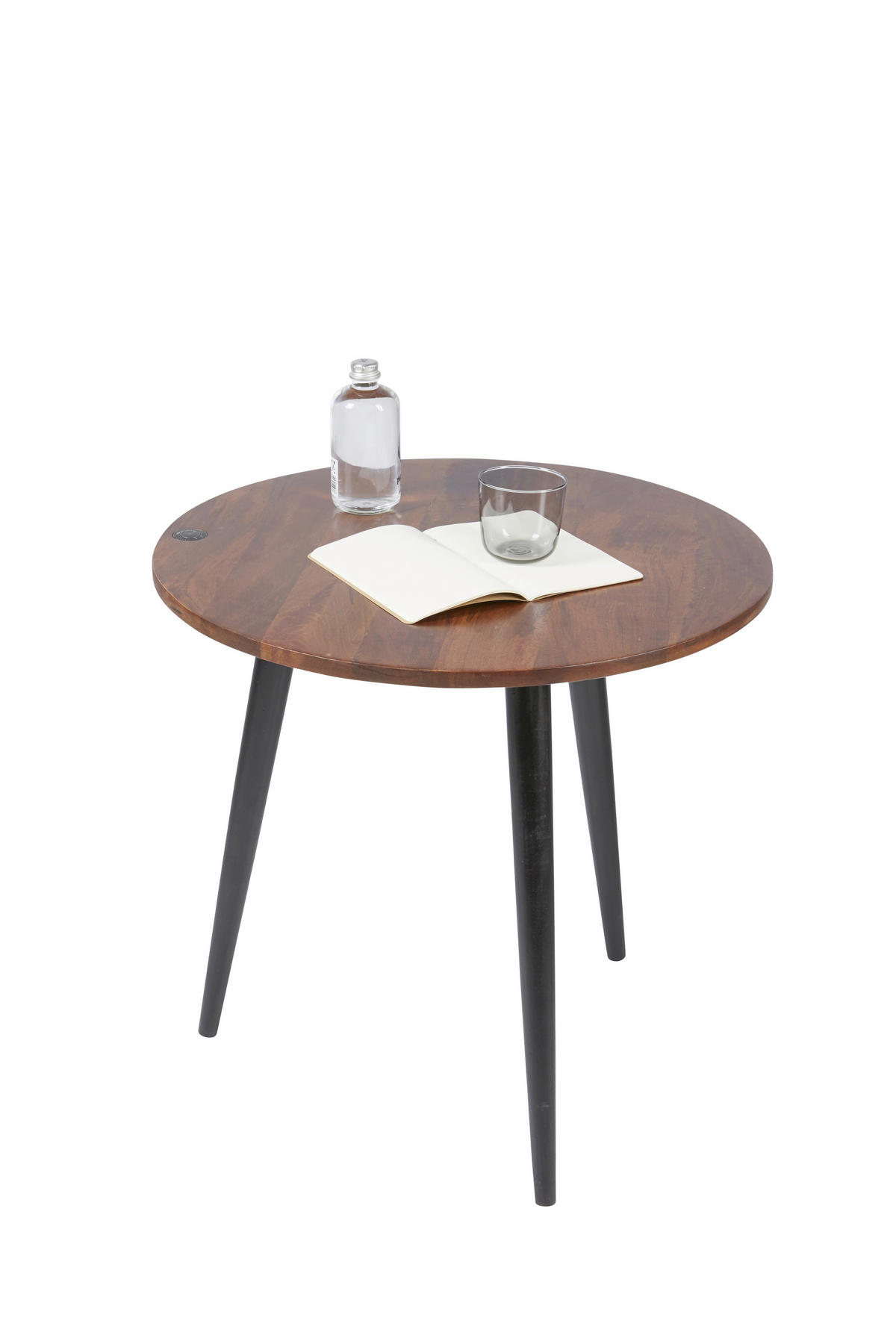 BEISTELLTISCH 50/50/50 cm Mangoholz massiv Braun, Schwarz rund  - Schwarz/Braun, Design, Holz (50/50/50cm) - MID.YOU