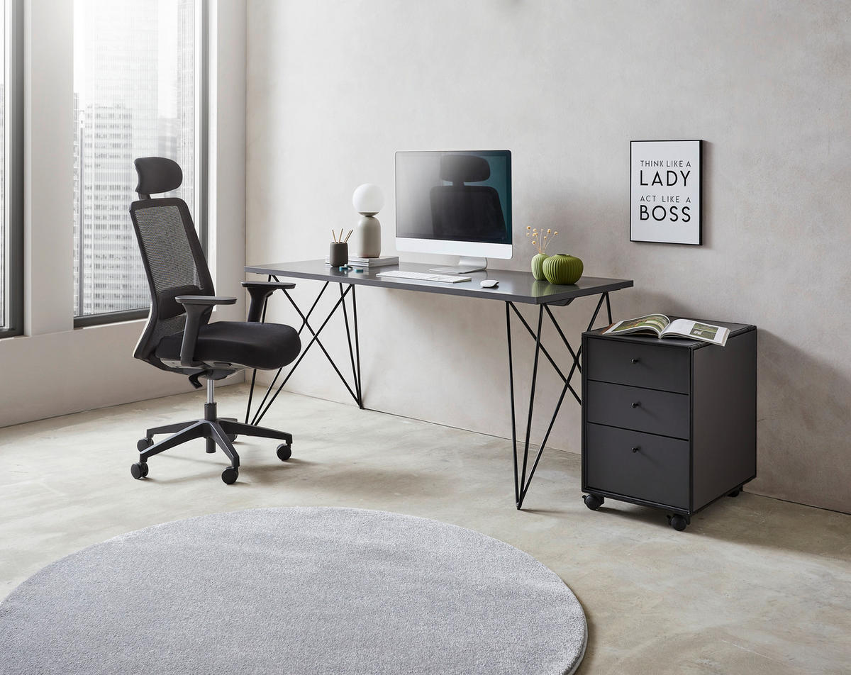 SKRIVBORD 160/65/75 cm  i antracit, svart  - svart/antracit, Design, metall/trämaterial (160/65/75cm) - Novel