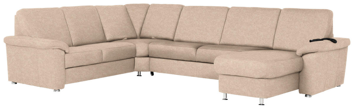 WOHNLANDSCHAFT Beige Flachgewebe  - Chromfarben/Beige, KONVENTIONELL, Textil/Metall (240/336/163cm) - Beldomo System
