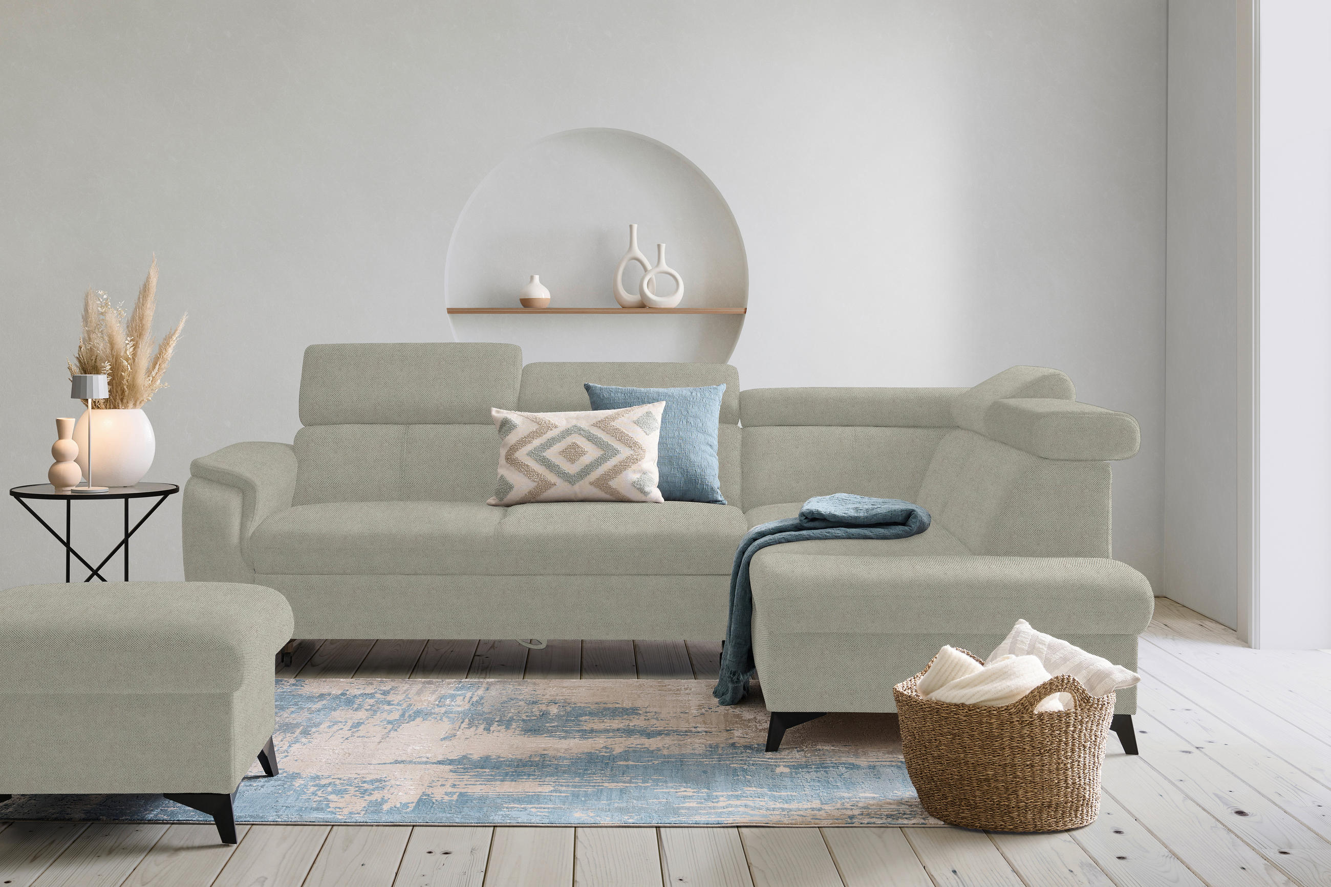 ECKSOFA in Webstoff Hellgrau  - Hellgrau/Schwarz, Design, Textil/Metall (260/203cm) - Stylife