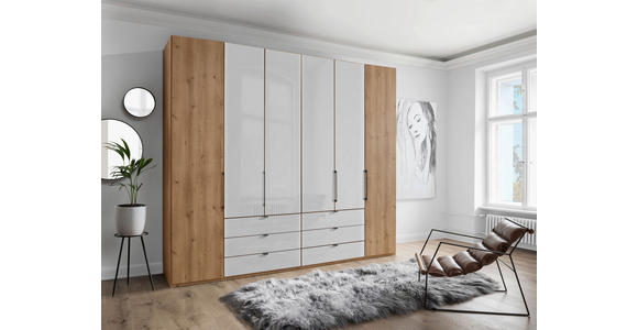 FALTTÜRENSCHRANK 250/236/58 cm 6-türig Weiß, Eiche Bianco - Schieferfarben/Eiche Bianco, KONVENTIONELL, Glas/Holzwerkstoff (250/236/58cm) - Dieter Knoll