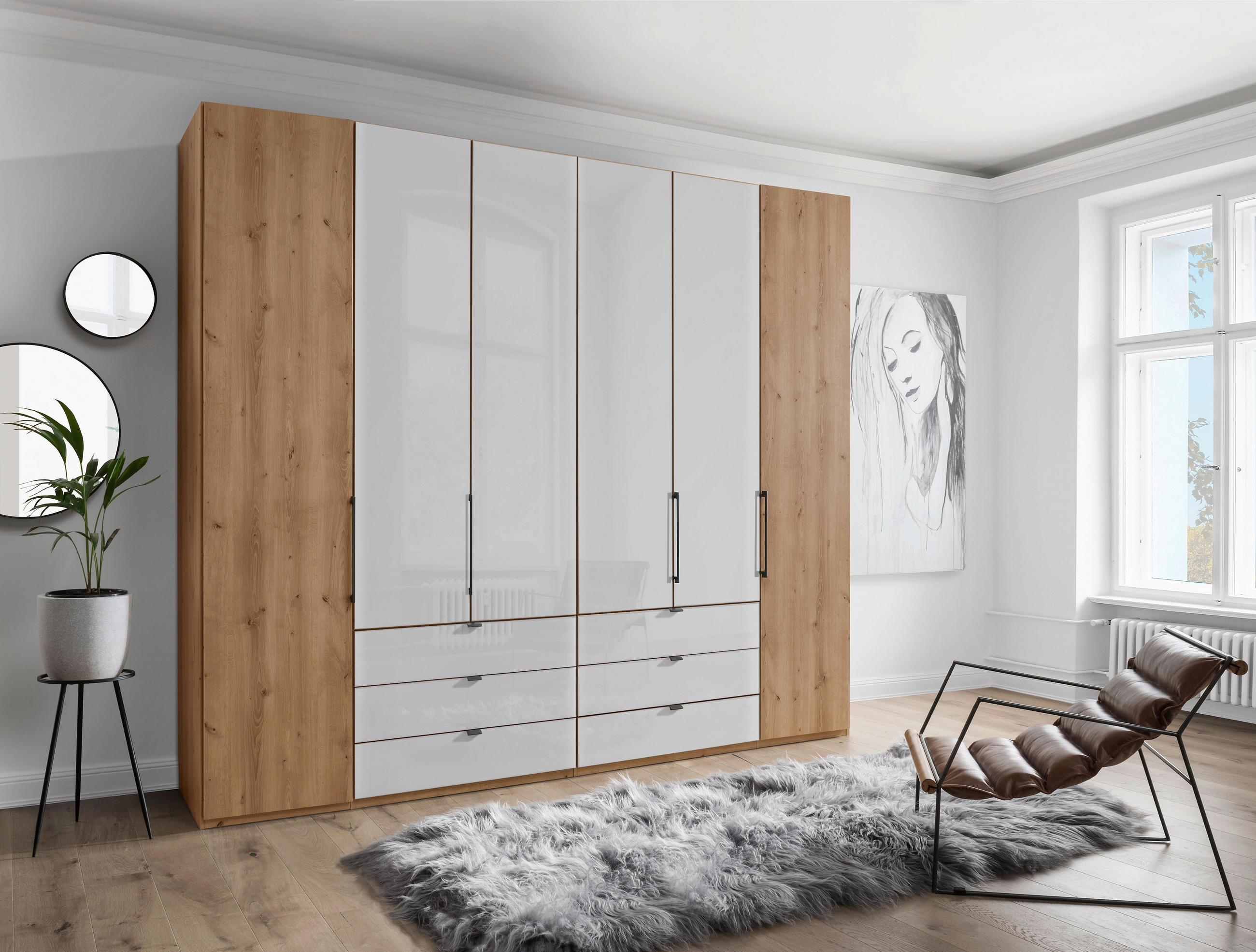 FALTTÜRENSCHRANK in Weiss, Eiche Bianco  - Schieferfarben/Weiss, Konventionell, Glas/Holzwerkstoff (250/236/58cm) - Dieter Knoll