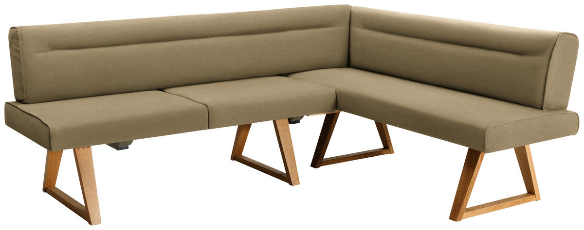ECKBANK 230/170 cm Mikrofaser, Lederlook (vegan) Eichefarben, Olivgrün Wildeiche massiv   - Eichefarben/Olivgrün, KONVENTIONELL, Holz/Textil (230/170cm) - Moderano