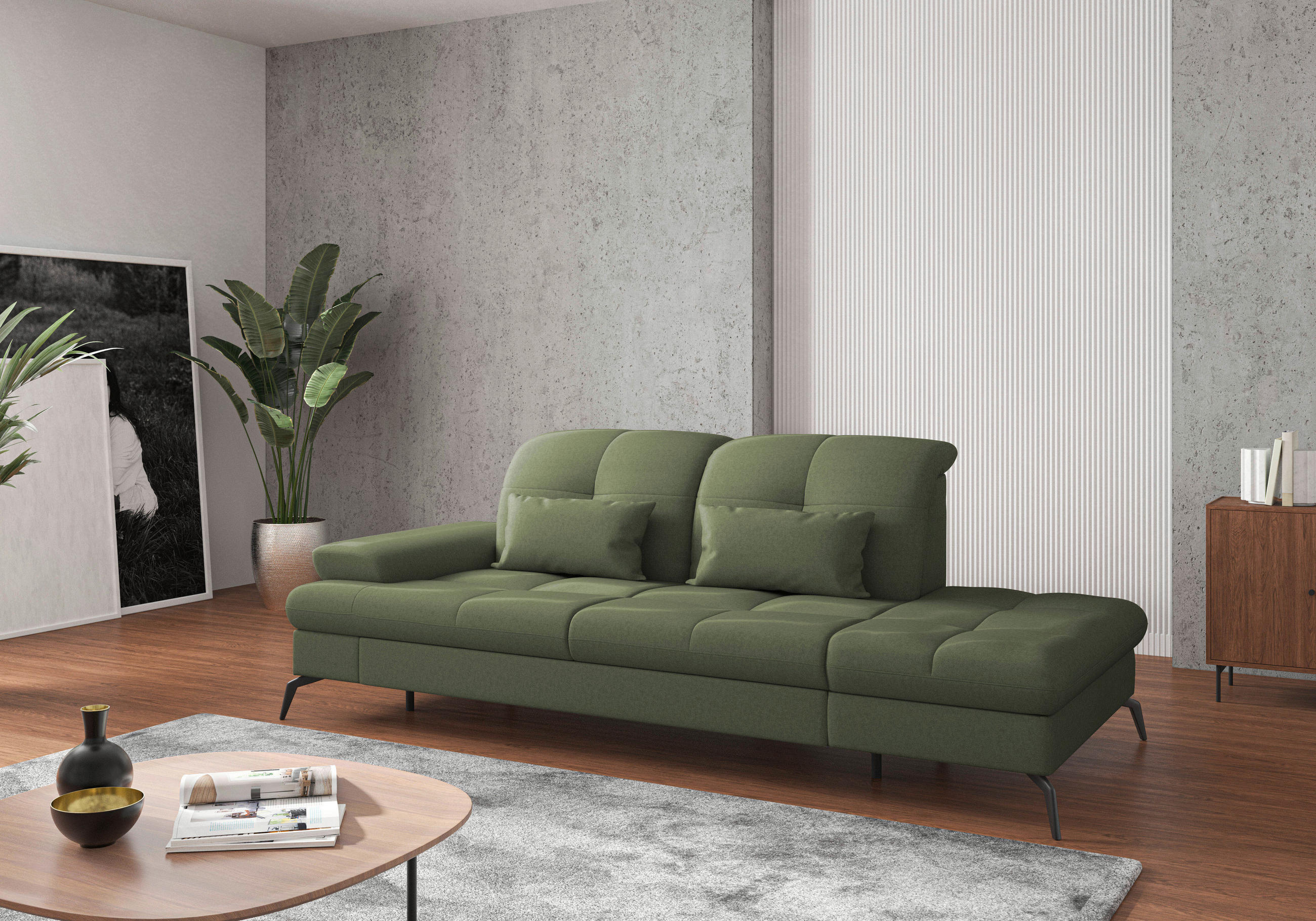 RÉCAMIERE Olivgrün Flachgewebe  - Schwarz/Olivgrün, KONVENTIONELL, Textil/Metall (231/90/122cm) - Sit & More