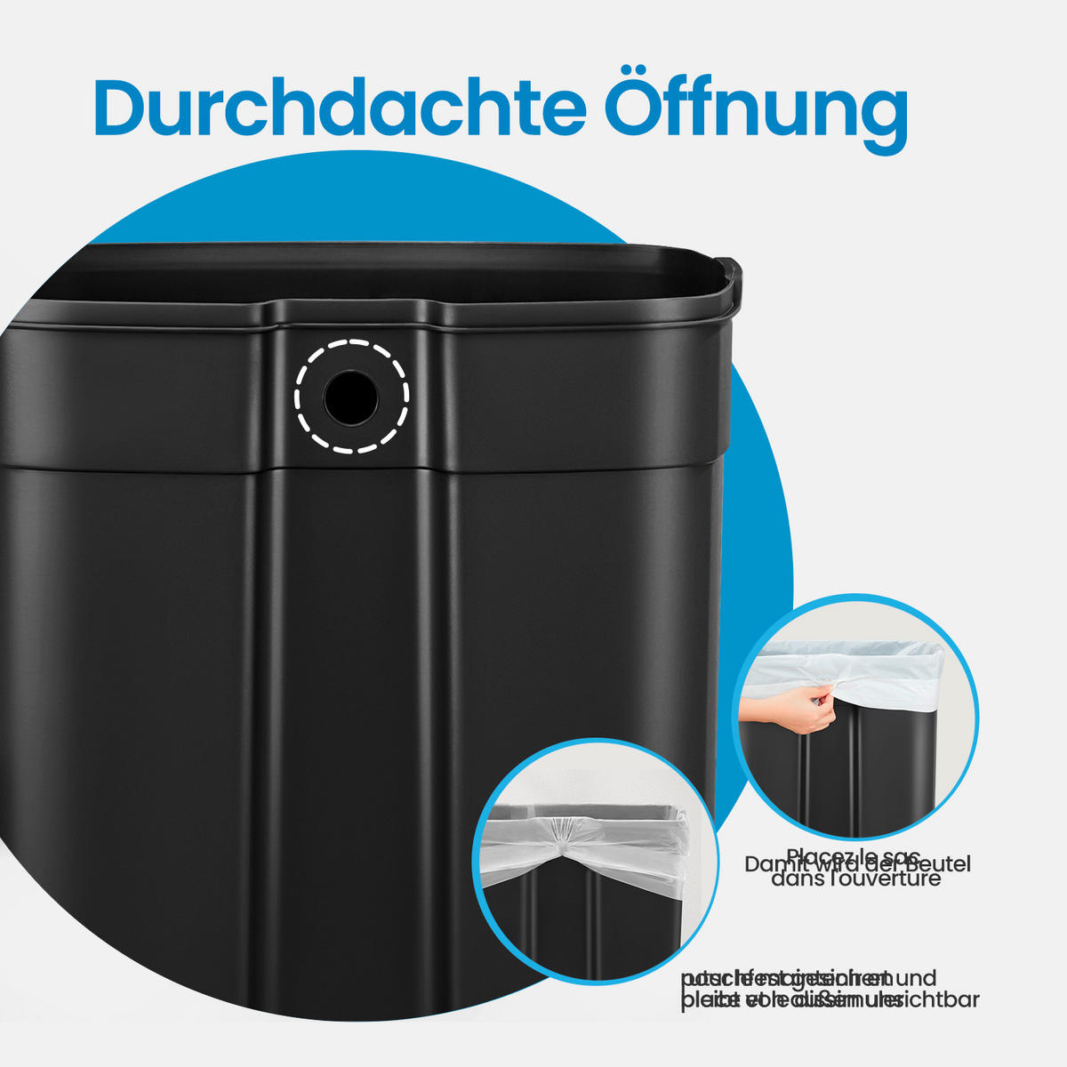 ABFALLSAMMLER 50 l  Metall  - Edelstahlfarben/Schwarz, Basics, Kunststoff/Metall (43,2/63,2/37cm)