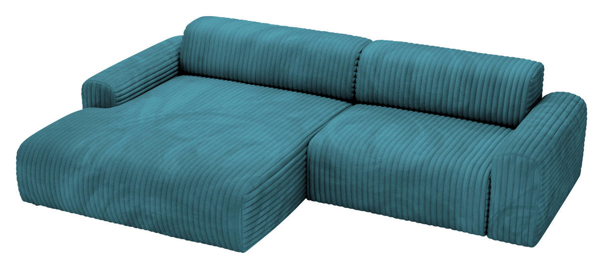 ECKSOFA in Cord Türkis  - Türkis/Schwarz, Design, Kunststoff/Textil (178/292cm) - Livetastic