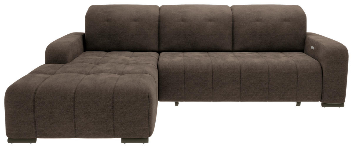 ECKSOFA Mikrofaser Dunkelbraun  - Dunkelbraun/Schwarz, Modern, Textil/Metall (292/185cm) - Livetastic