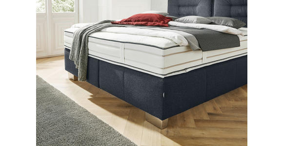 BOXSPRINGBETT 200/200 cm,  in Dunkelblau, Matratze, gepolstertes Kopfteil, H3 + H3 = fest  - Chromfarben/Dunkelblau, KONVENTIONELL, Textil (200/200cm) - Dieter Knoll