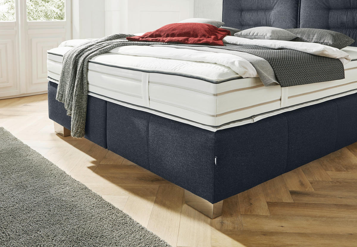 BOXSPRINGBETT 200/200 cm  in Dunkelblau  - Chromfarben/Dunkelblau, KONVENTIONELL, Textil (200/200cm) - Dieter Knoll