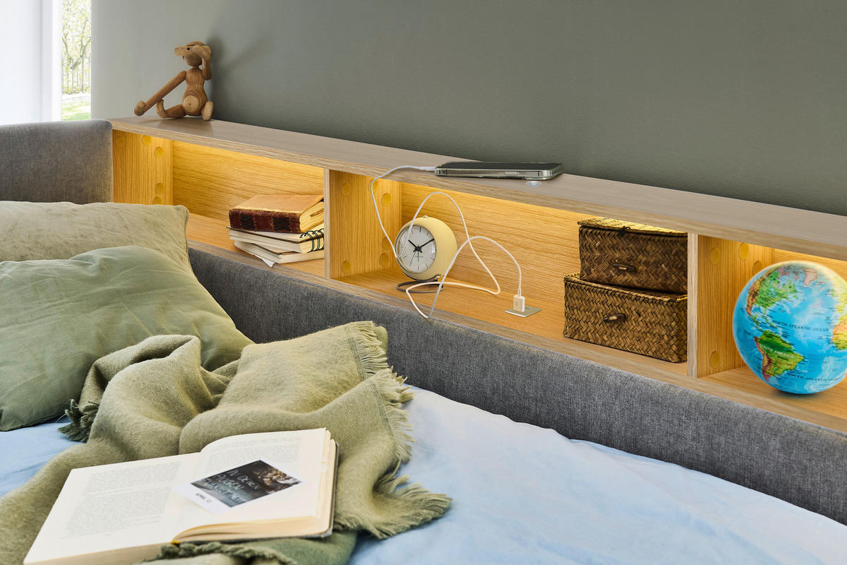 STAURAUMBETT 120/200 cm  in Grau, Eichefarben  - Eichefarben/Grau, MODERN, Holz/Holzwerkstoff (120/200cm) - Stylife