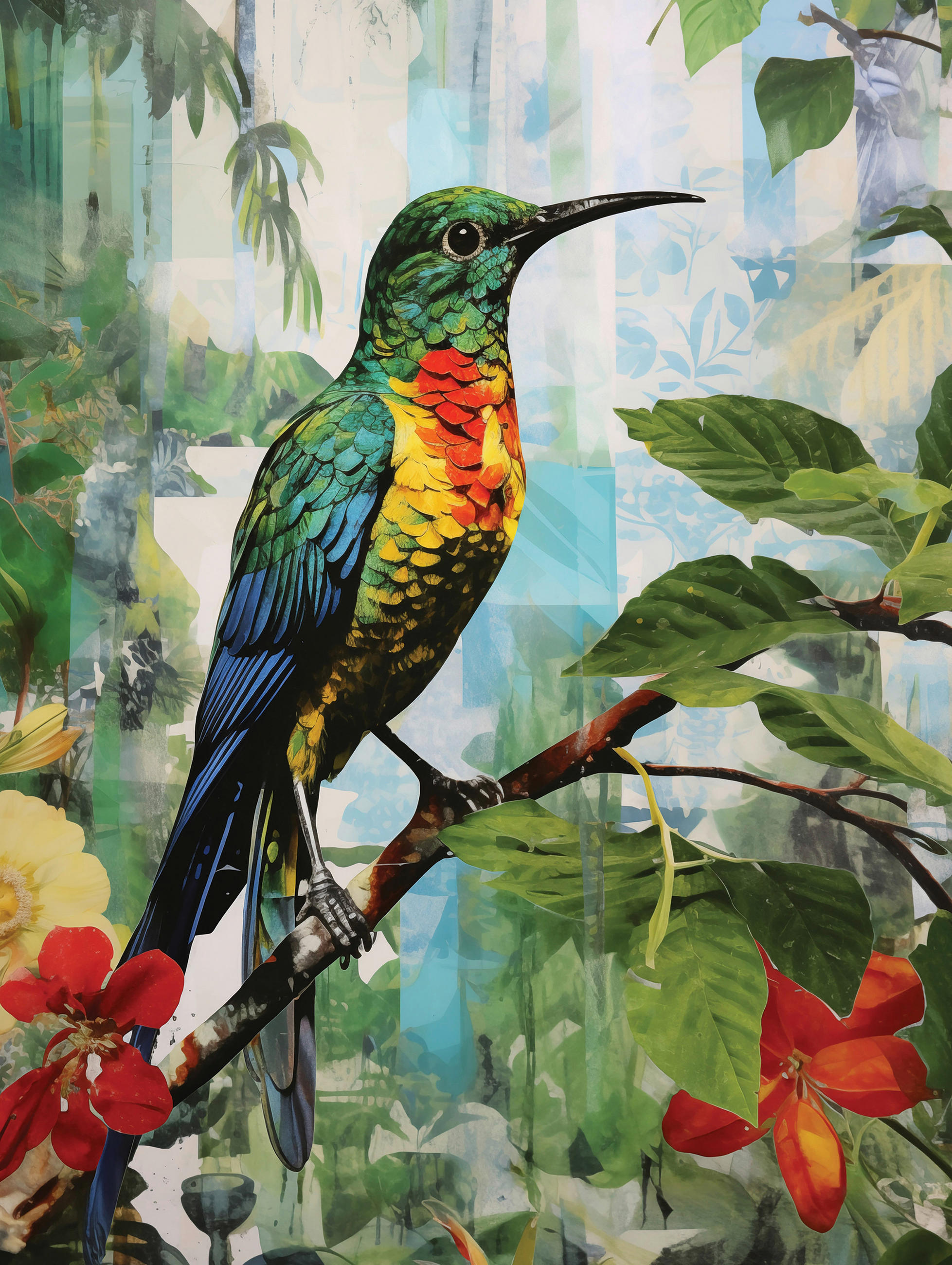Euroart Glasbild Jungle Bird Mehrfarbig 30x40x1.40 cm