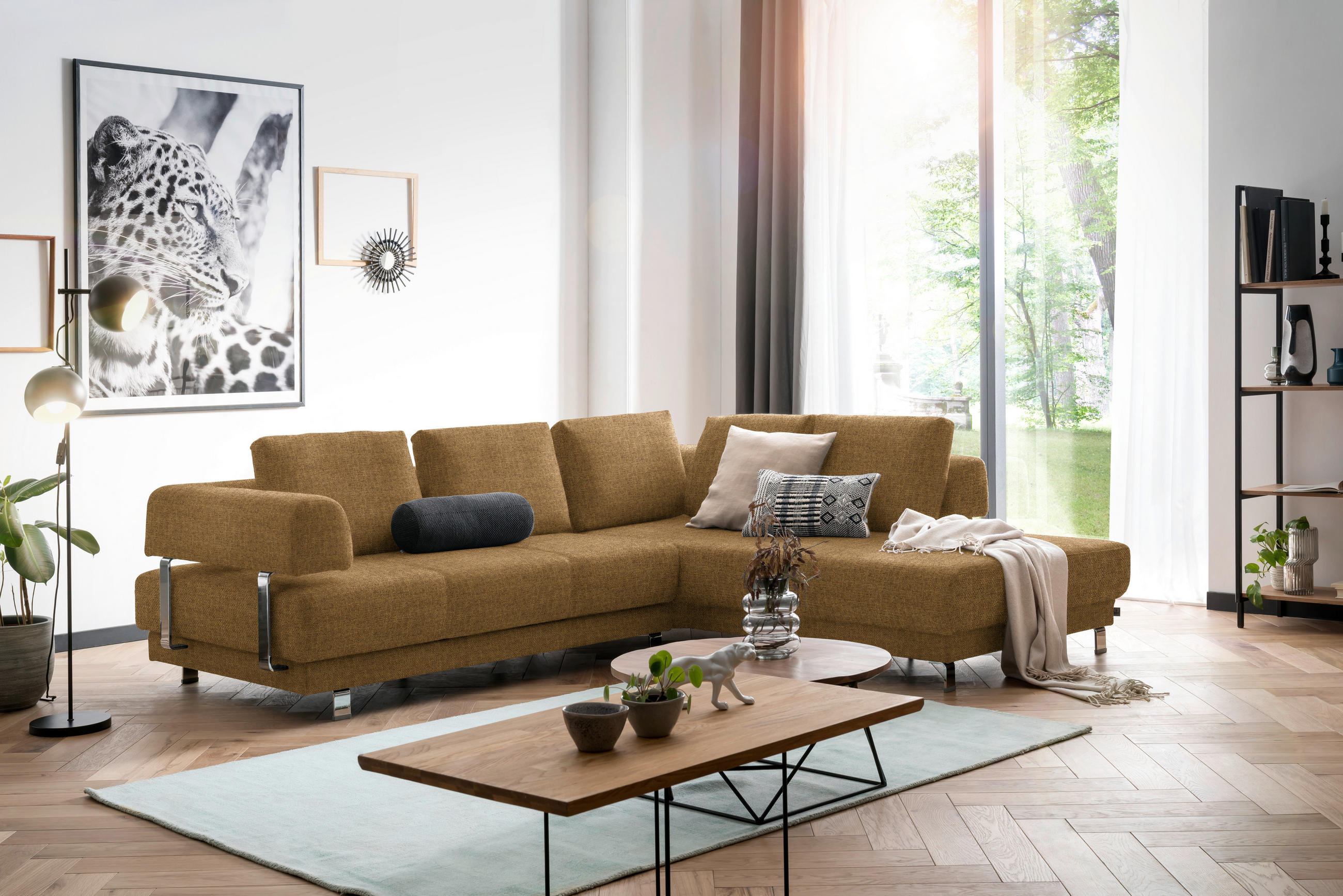 ECKSOFA in Chenille Honig  - Honig, Design, Textil/Metall (277/235cm)