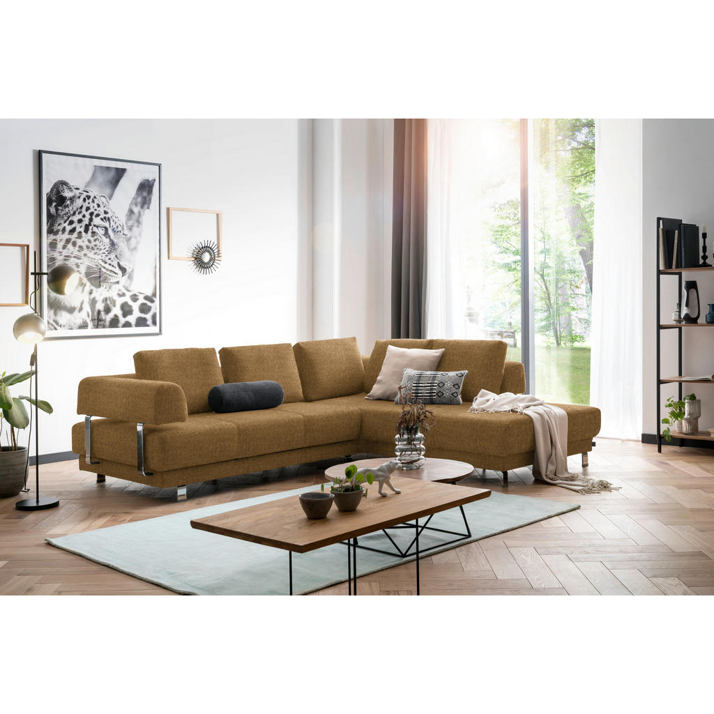 Thumbnail - Xxxl Ecksofa, Honig, Textil, Uni, 5-Sitzer, Füllung: Polyurethan (Pur), Ottomane rechts, L-Form, 277x235 cm, Goldenes M,...
