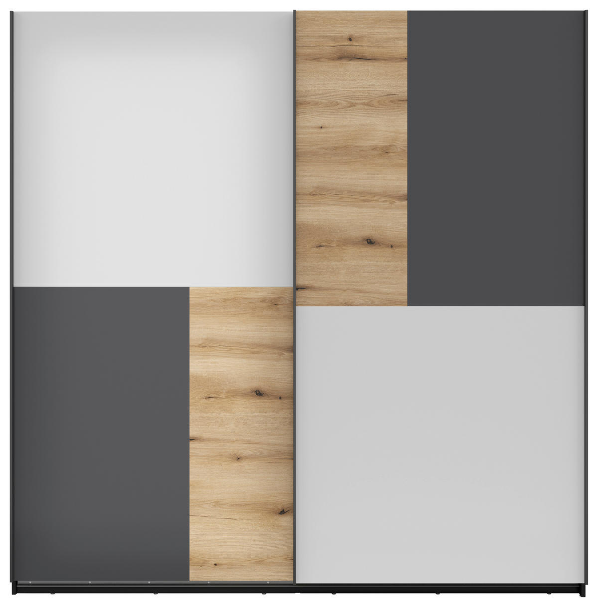 OMARA Z DRSNIMI VRATI, antracit, črna, barve hrasta, svetlo siva  - črna/barve hrasta, Konvencionalno, umetna masa/leseni material (215/218/58cm) - Xora