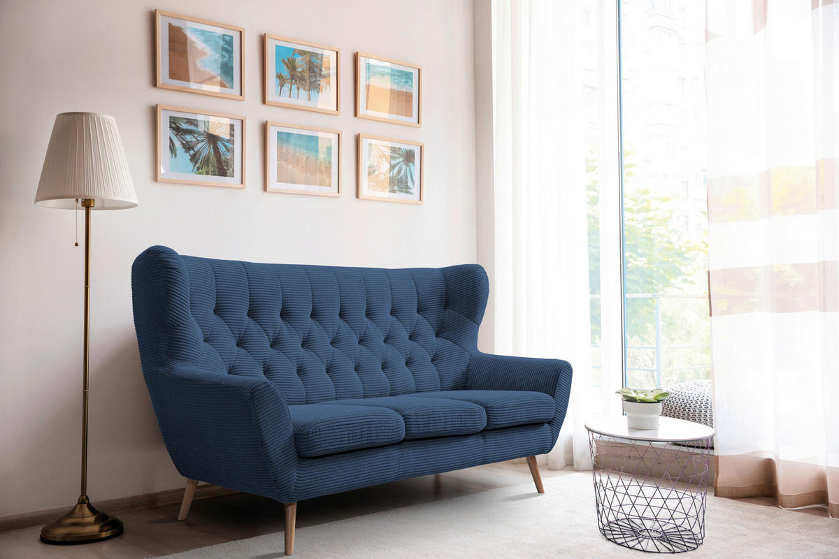 3-SITZER-SOFA Cord Blau  - Blau, Design, Holz/Textil (187/101/95cm) - Stylife