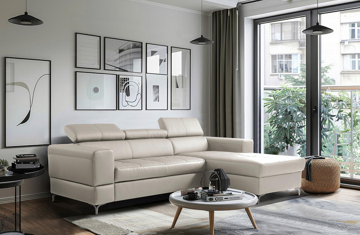 ECKSOFA  in Lederlook Echtleder Platinfarben  - Platinfarben/Schwarz, Design, Leder/Textil (247/173cm) - Livetastic