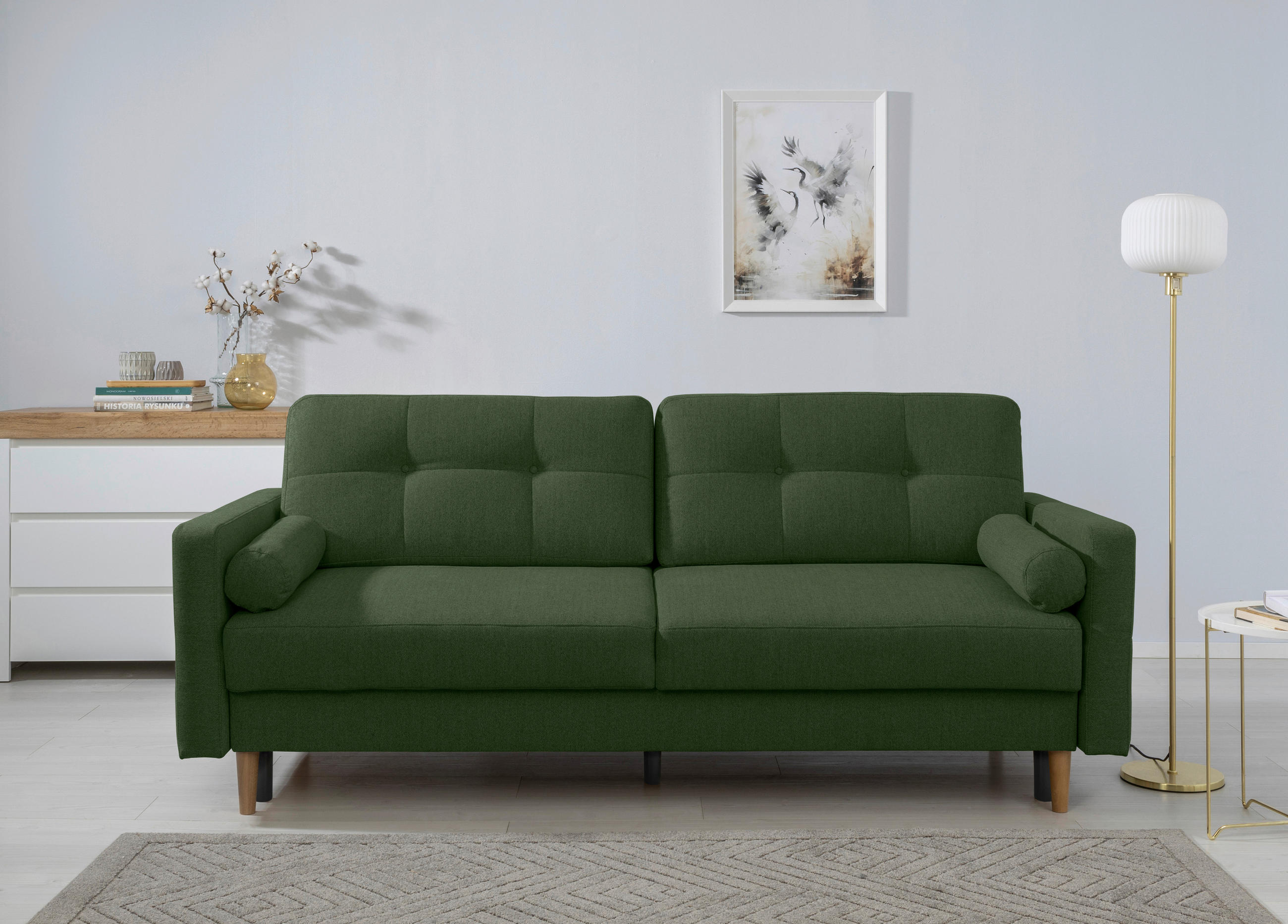 SCHLAFSOFA Noret in Grün  - Buchefarben/Grün, Design, Holz/Textil (222/93/99cm) - MID.YOU