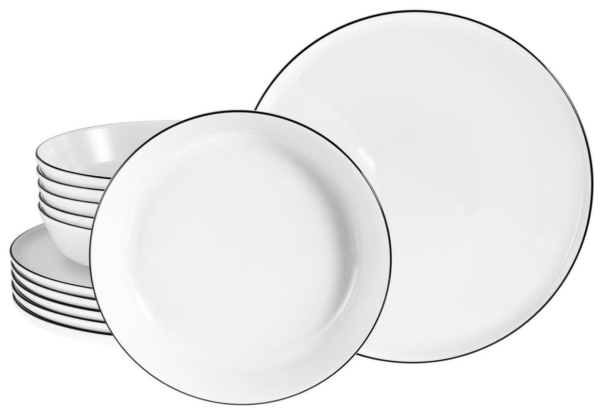 JÍDELNÍ SOUPRAVA, porcelán - bílá/černá, Basics, keramika - Creatable